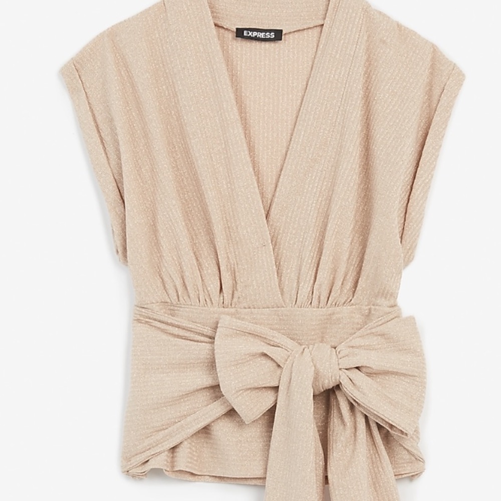 Express Shimmering Tie Bow Shirt